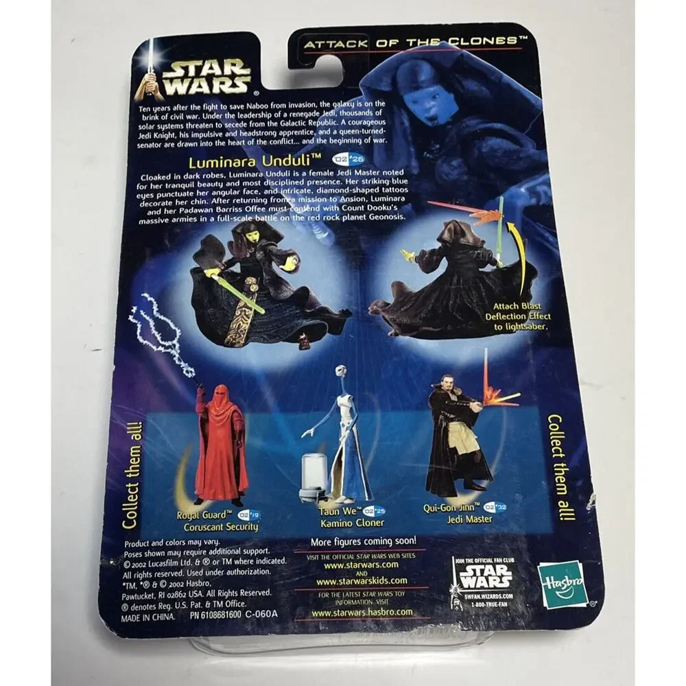 (3) Star Wars Attack of the Clones-Royal Guard-Shaak Ti-Luminara Unduli NIB 2002